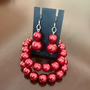 Red Beaded Bracelet and Earring Set
